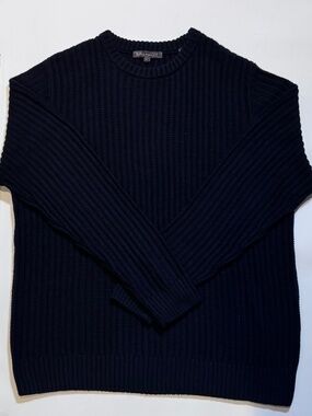 Slate & Stone Dark Navy Blue Ribbed Knit Crewneck Sweater Size Large